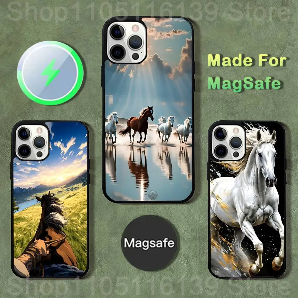 

Horse Painted Art Phone Case For iPhone 17,16,15,14,13,12,11,Pro,Max,Plus,Mini,SE4,E Magnetic Magsafe Wireless Charging