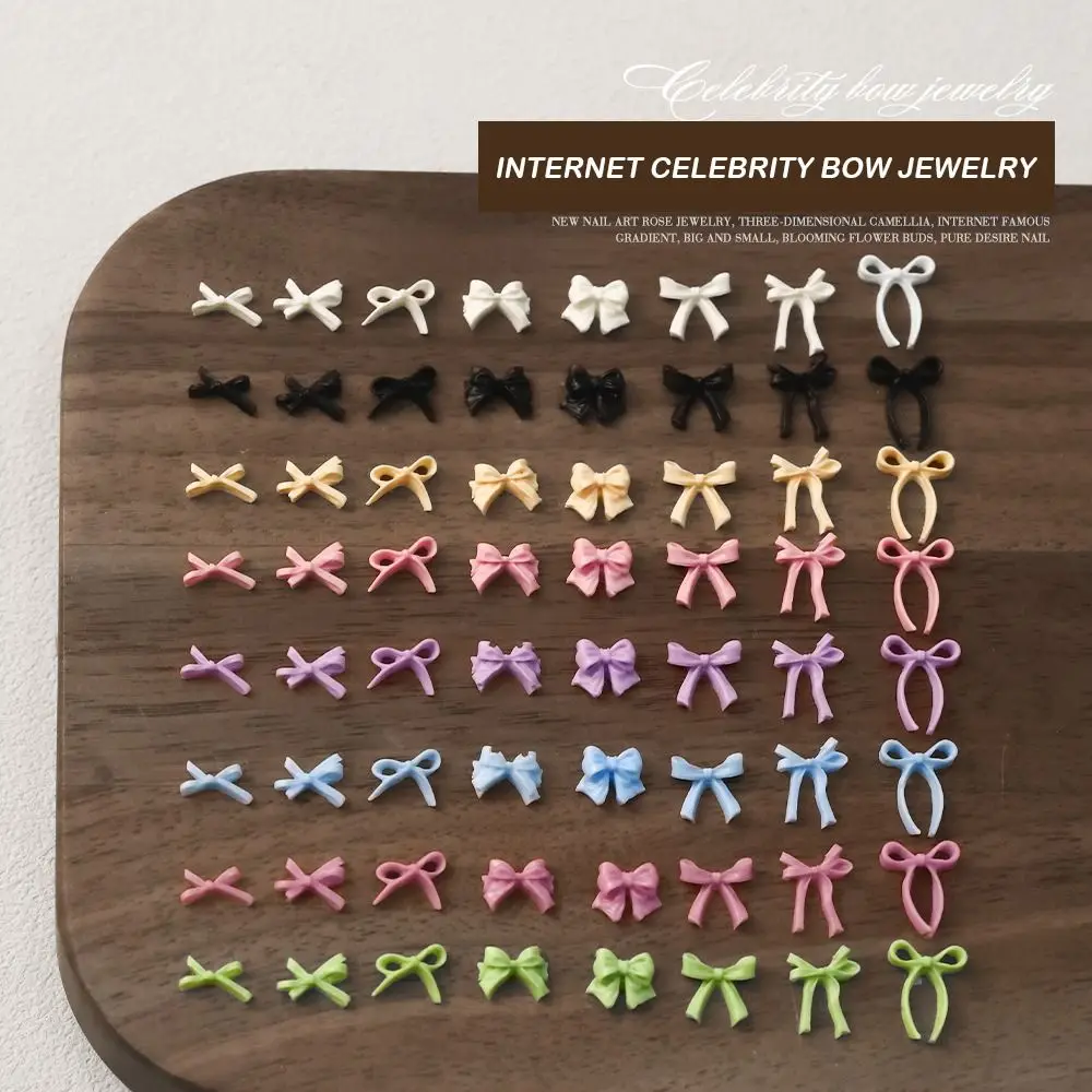 50 szt. Kokardki do paznokci, mini, jednolite kolory, dekoracje 3D do paznokci, mieszane rozmiary, narzędzia do zdobienia paznokci, damskie zdobienia paznokci