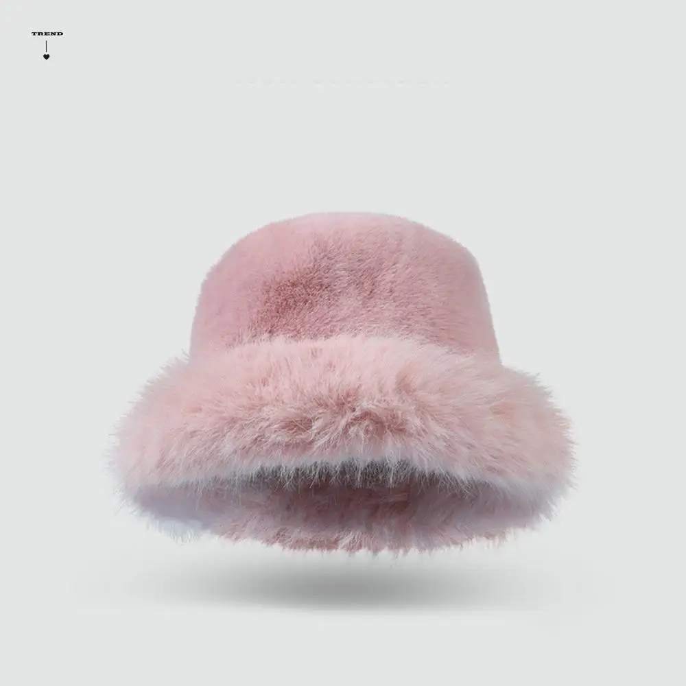 

Casual Fluffy Hat Artificial Fur Hat Imitation Fur Warm Plush Bucket Hat Thickened All-match Winter Cap Streetwear