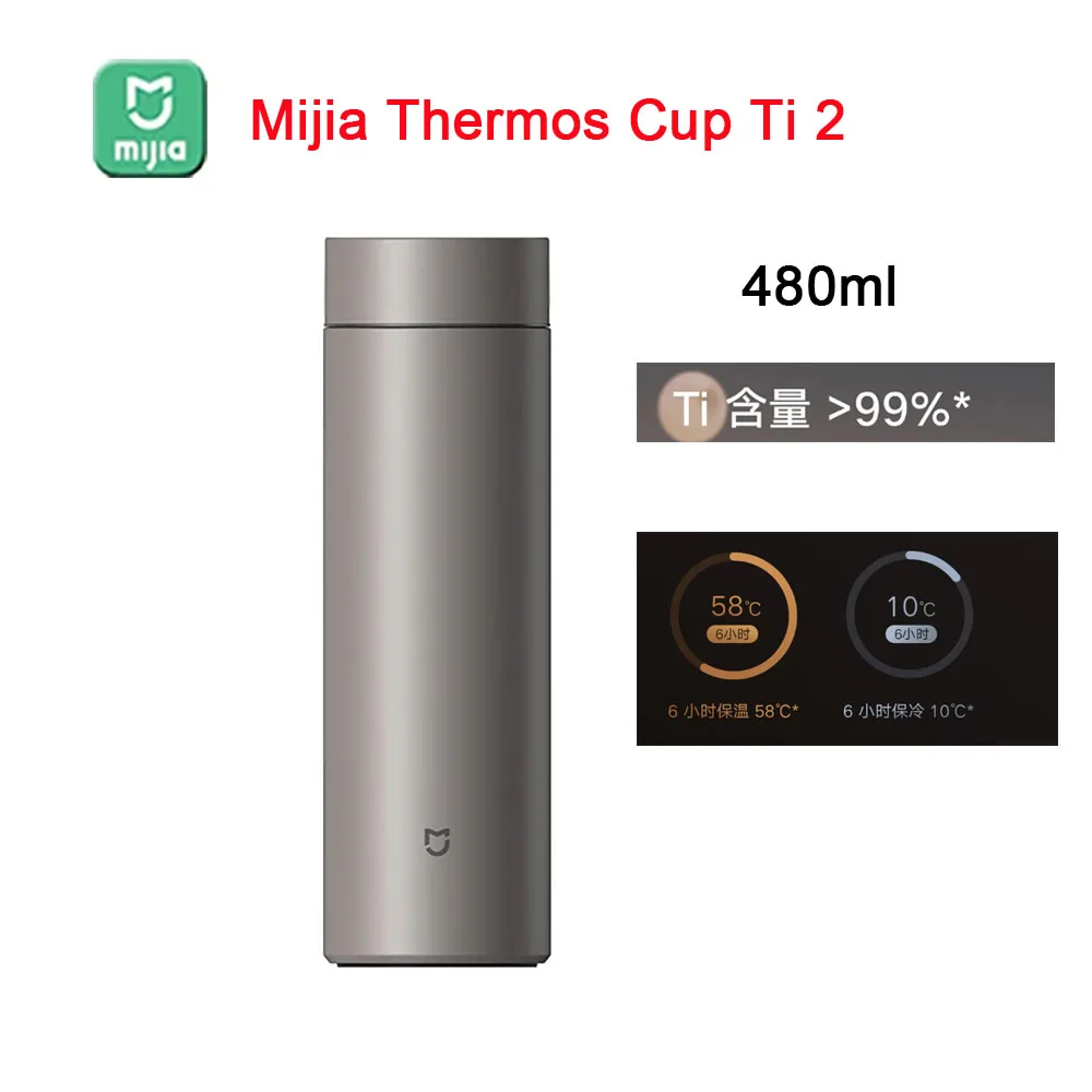 

Mijia Thermos Cup Ti 2 480ML Capacity TA1 Pure Titanium Material 6-hour Keep Warm Medical Material Travel Drink Thermos Cup