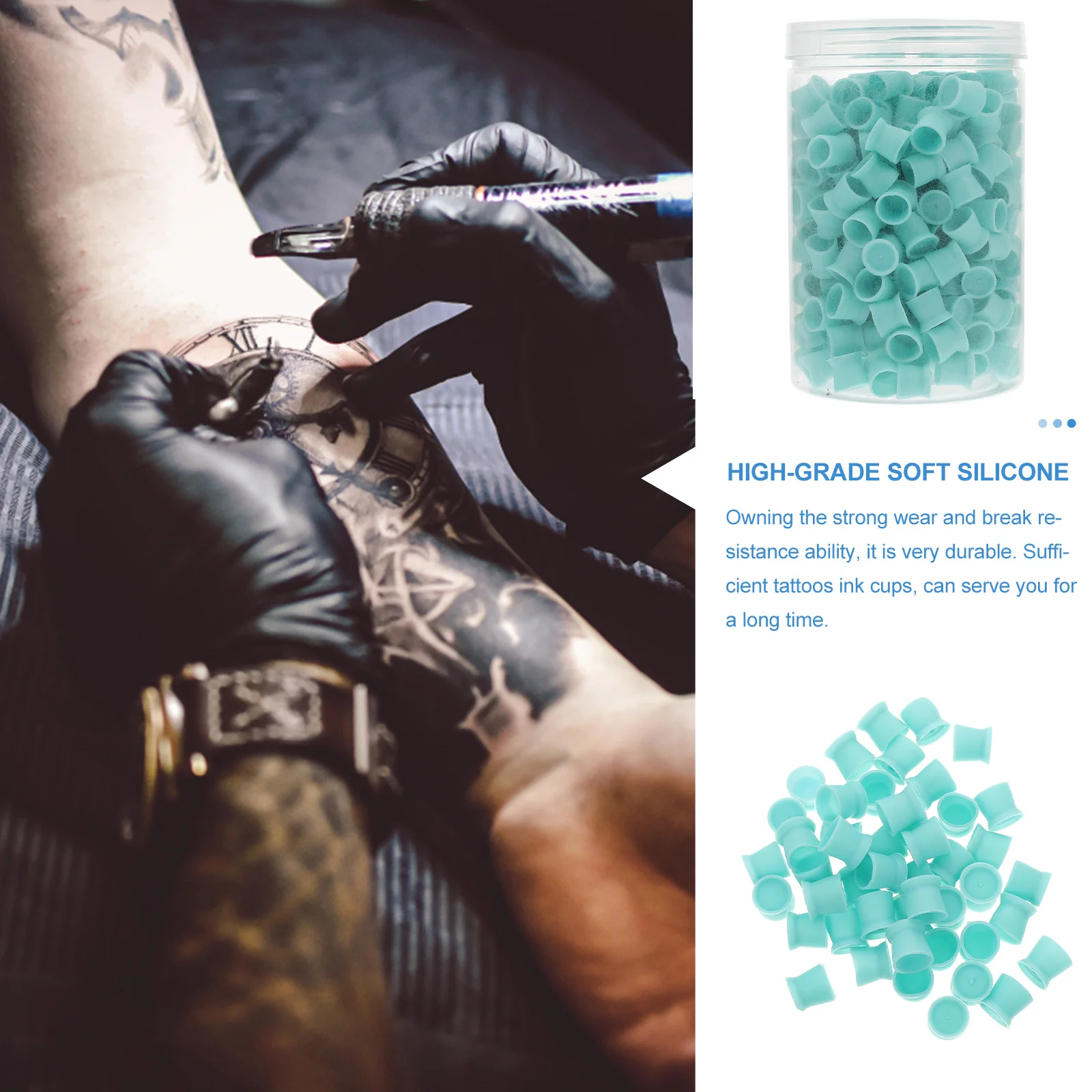 300 قطعة أكواب الصباغ السيليكون المتاح حاويات حبر الوشم لصالون Microblading استخدام قاعدة مسطحة لوازم الوشم دائم