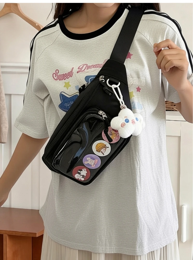 Neue süße Anime Ita Bag – Stylische Damen-Outdoor-Fahrrad-Umhängetasche, transparente Bauchtasche für Mädchen, DIY Comic-Display-Schultertasche – Detail 9