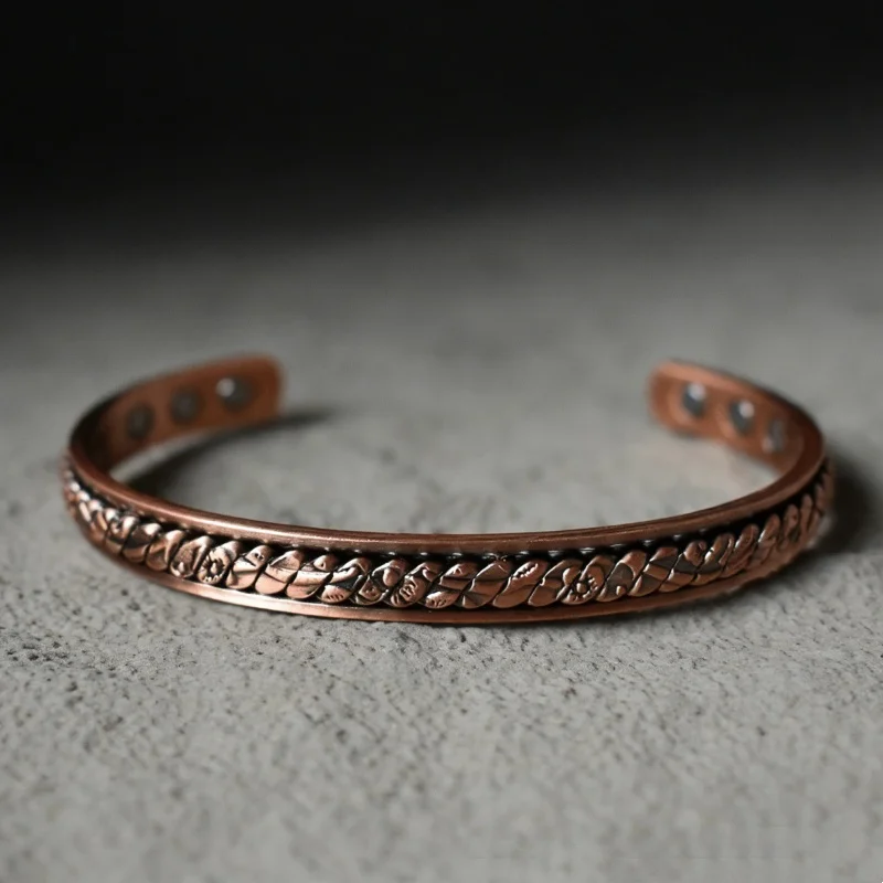 Unique Pattern Magnetic Copper Therapy Cuff Bracelet Adjustable Health Energy Positive Energy Healing Unisex Jewelry for Him