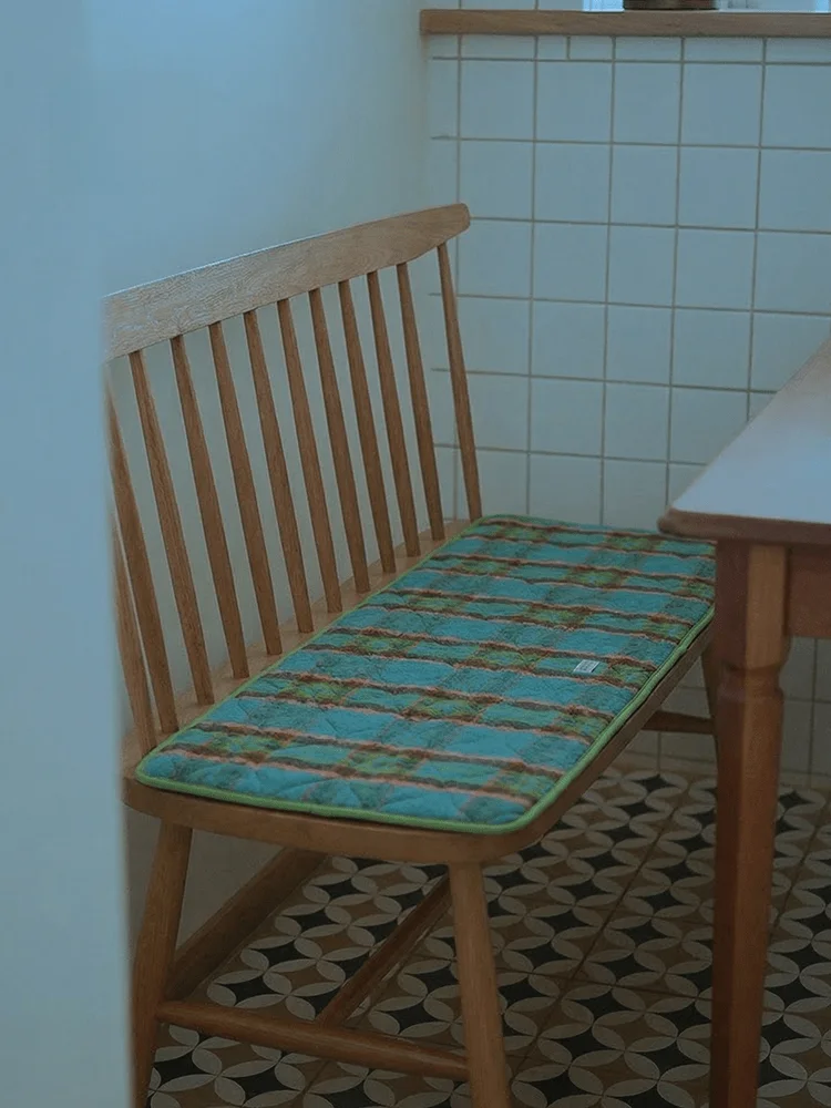 

Нескользящая длинная подушка для скамьи/стула, всесезонная, с клетчатым узором, аксессуар для домашней мебели, наполнитель из полиэфирного волокна