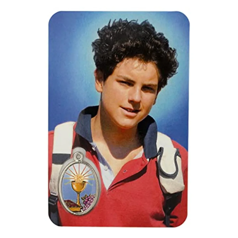 البطاقة المقدسة البلاستيكية المباركة Carlo Acutis Patron Saint of the Internet مع ميدالية مدمجة هدية كاثوليكية رائعة للمناولة الأولى #1