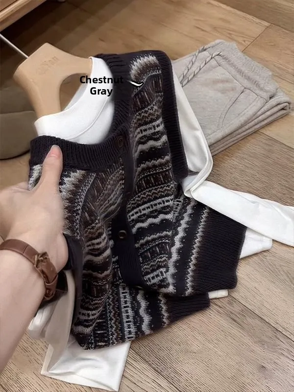 

Повседневный вязаный жилет, женский осенне-весенний сезон, универсальный свободный свитер, топ, корейский дизайн, лоскутное шитье HAZEL EY