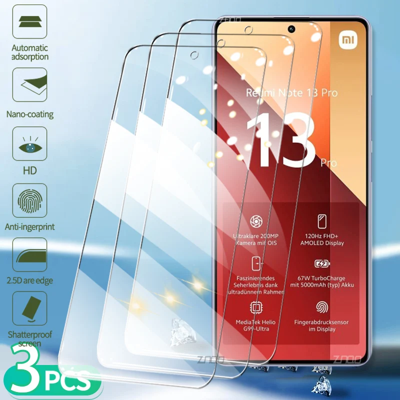 3Pcs Tempered Glass For Xiaomi Redmi Note 13 Pro Plus Screen Protector For Redmi Note 13 4G 5G Glass Protective