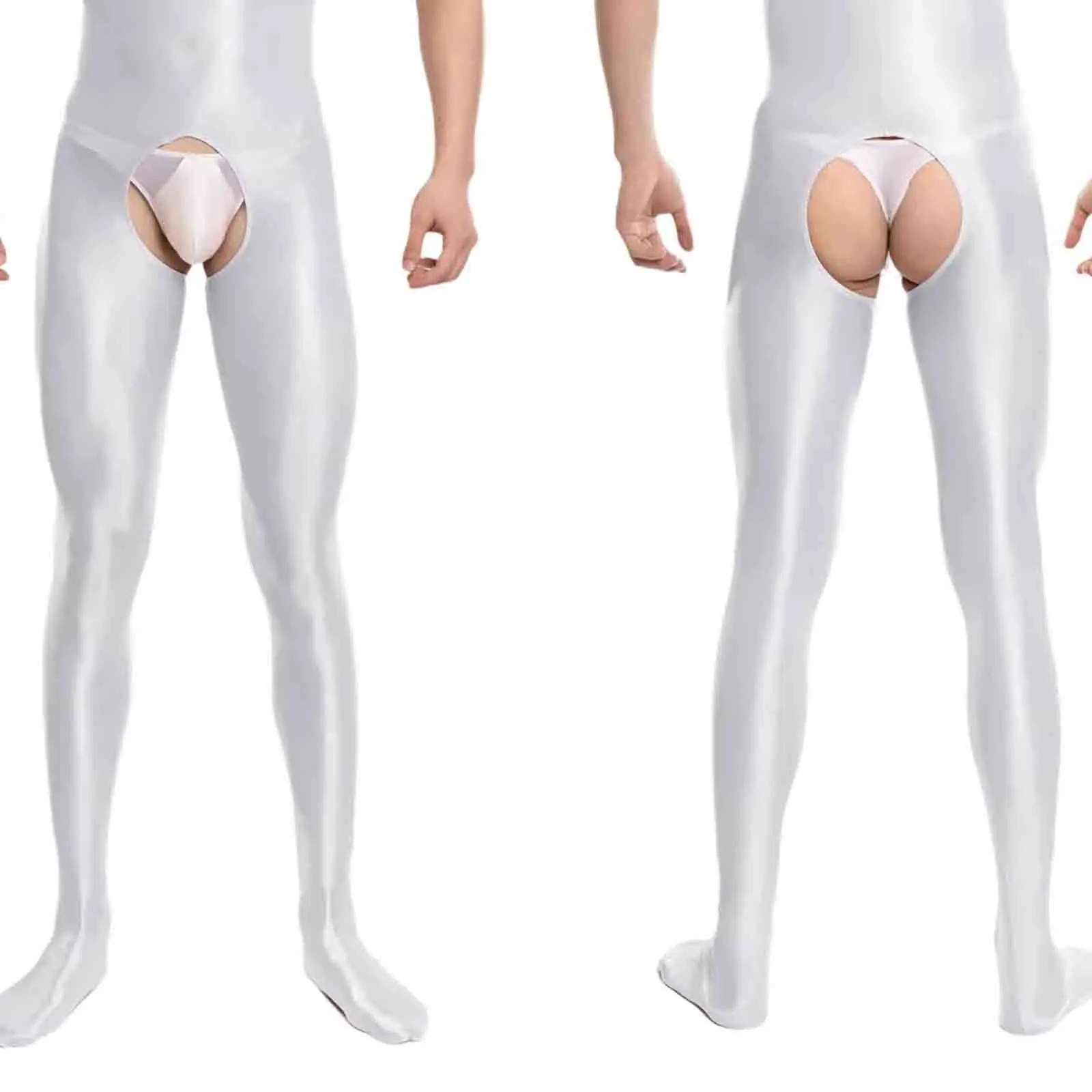 

Men Gays Lingerie Open Crotch Footed Bodysuits Teddies Sexy Stretchy Glossy Body-stockings for Erotic Dating Night Nightwear
