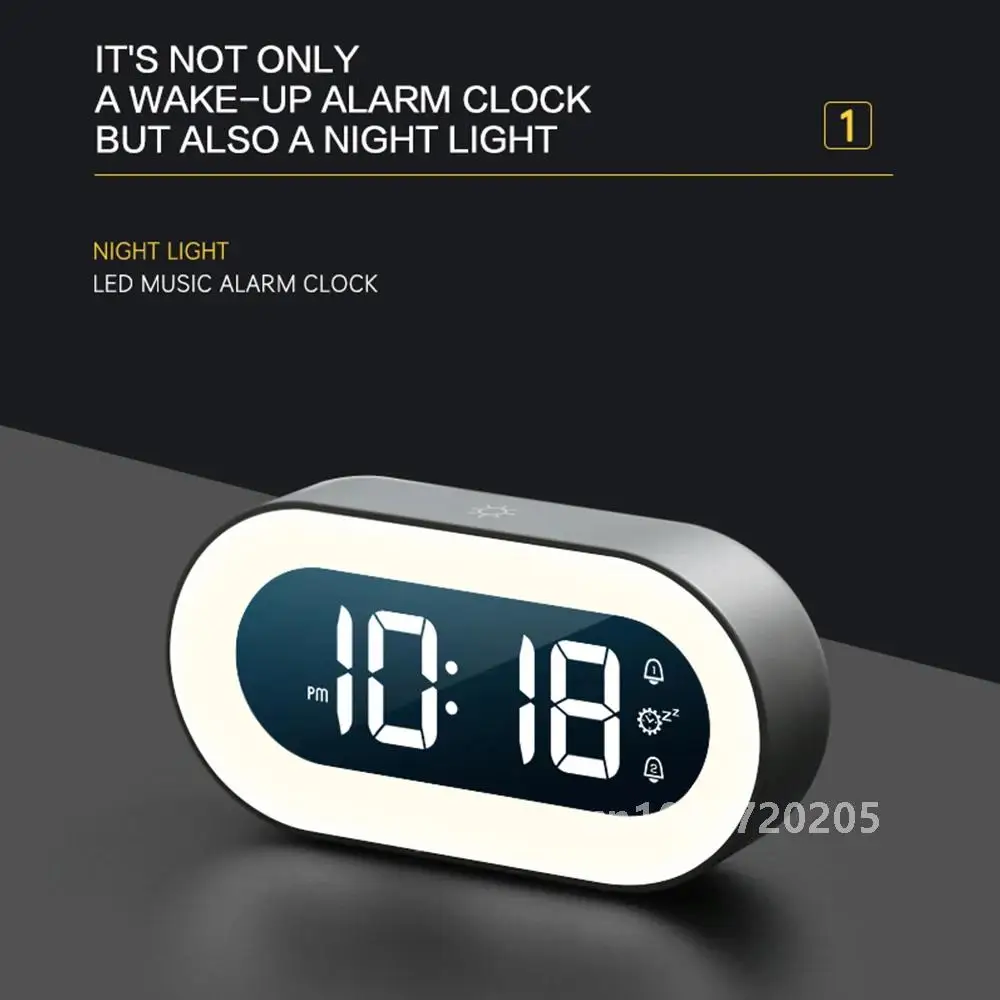 

Music LED Digital Alarm Clock Voice Control Night Light Design Desktop Clocks Home Table Decoration Built-in 1200mAh Battery