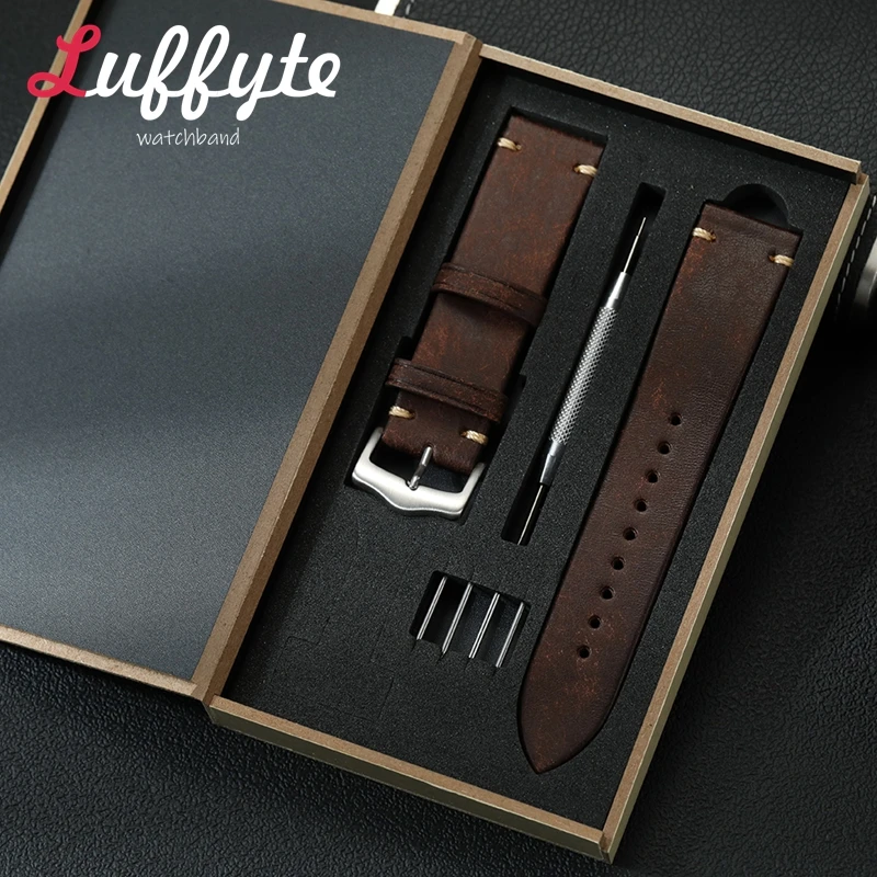 Genuine Leather Wristwatch Bracelet 20mm 22mm Retro Men Watch Strap with Gift Box Calf Leather Watchbands