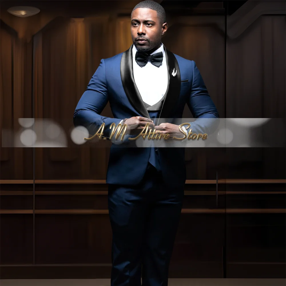 

Haute Couture Men's 3-Piece Suit Royal Blue Shawl Lapel Blazer Vest Pants Set for Date Wedding Prom Party Meeting Male Tailcoat