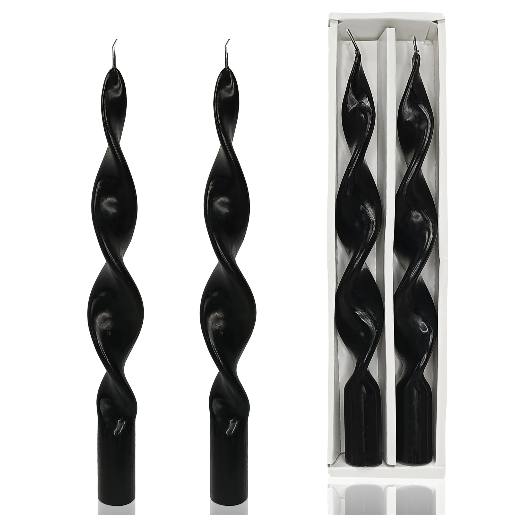 Candele di Halloween da 2 pezzi da 10 pollici candele fatte a mano di paraffina a spirale nera stesso colore candele per decorazioni per la casa interne ed esterne