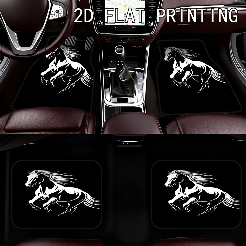 Crystal Velvet Two-dimensional Flat-printed Galloping Horse Pattern Car Floor Mats, Suitable For SUVs, Trucks, And Sedans. The D