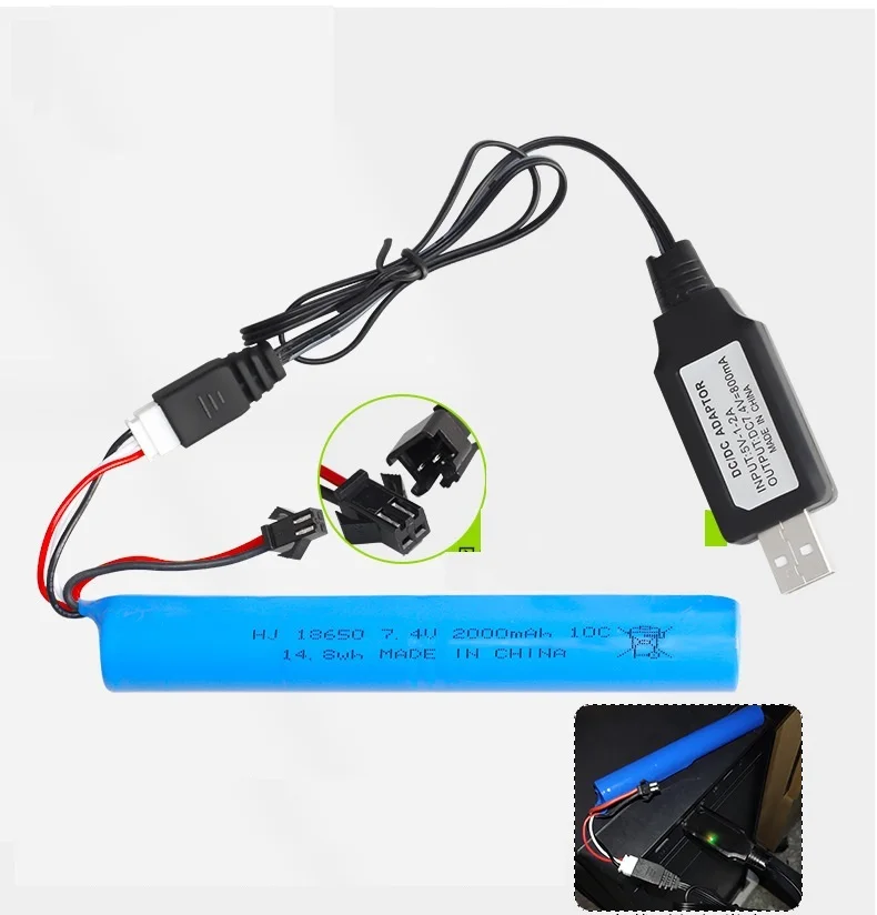 2S 7.4V 2000mAh li li-ion battery18650/USB do zabawki elektryczne pistolet pociskowy wody/ekologiczne koraliki miękkie pociski wiatrówka/B/O zabawki