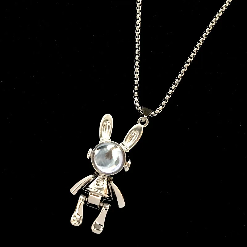 Classic Space Rabbit Stainless Steel Necklace Ladies Versatile Niche Cute Space Rabbit Light Luxury Sweater Chain Long Men\'s
