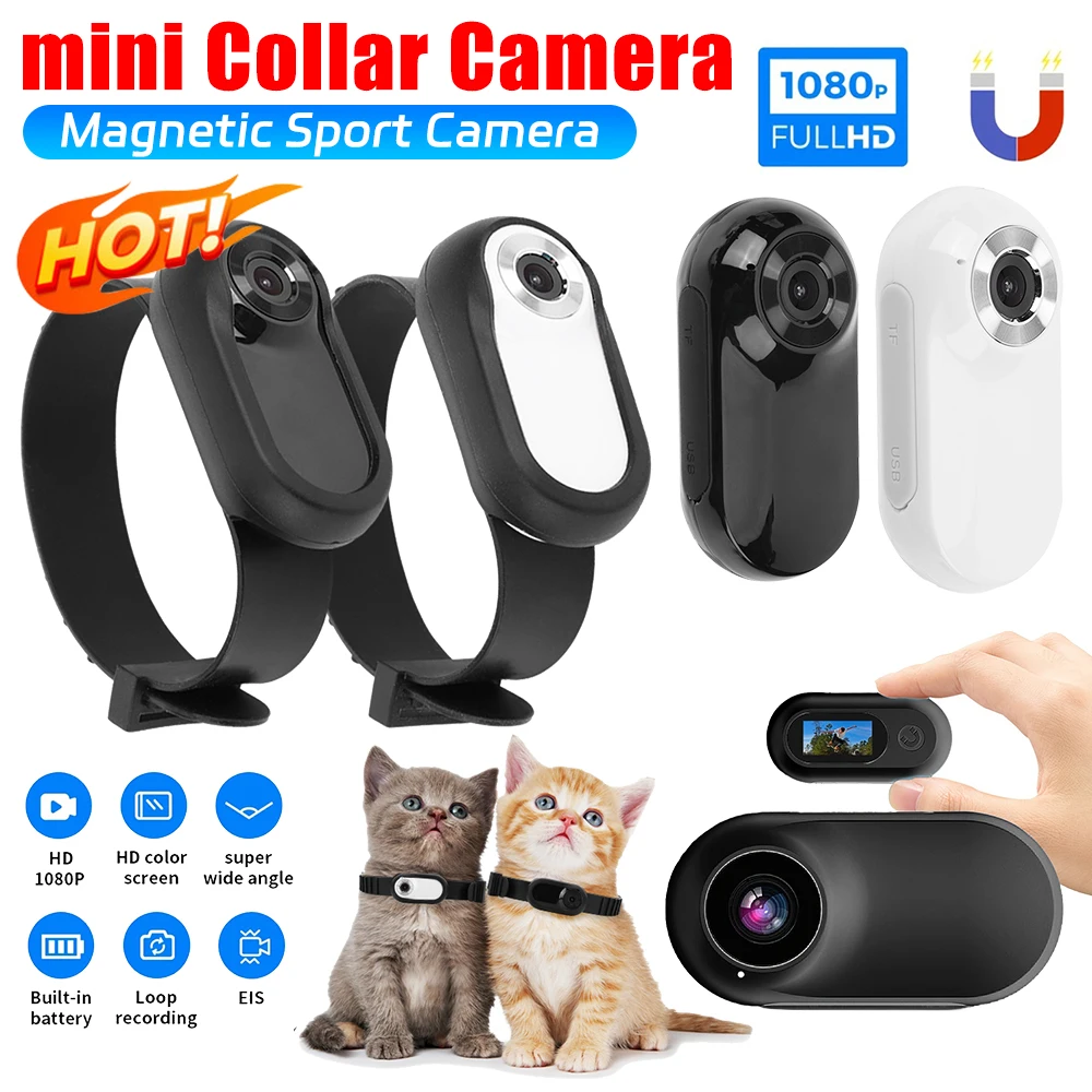 HD 1080P Wireless Collar Camera Video Records Dog Cat Pet Camera Collar Mini Body Cam with 32G Card for Cats Dogs Birthday Gift