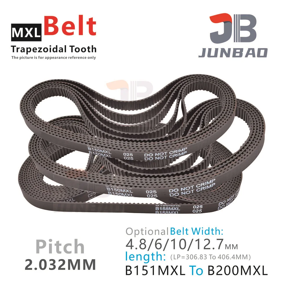 Trapezoidal Tooth MXL Timing Belt B151 To B200 Pitch Length LP=306.83 To 406.40MM Width 4.8 6 10 12.7MM High Torque Toothed Belt