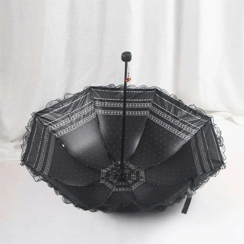 Lace Sun Umbrella Anti- Protection Thickened Black Glue Sun Rain Dual Use Sunshade Portable Umbrella Princess Female Parasol