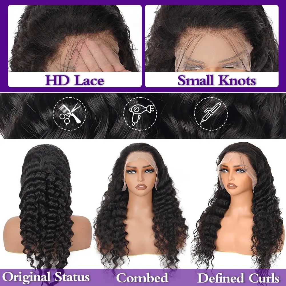 26 Inch Deep Wave Lace Front Wigs Human Hair, 13x4 HD Curly Lace Front Human Hair Glueless Frontal Deep Wave Wig for Women image 4