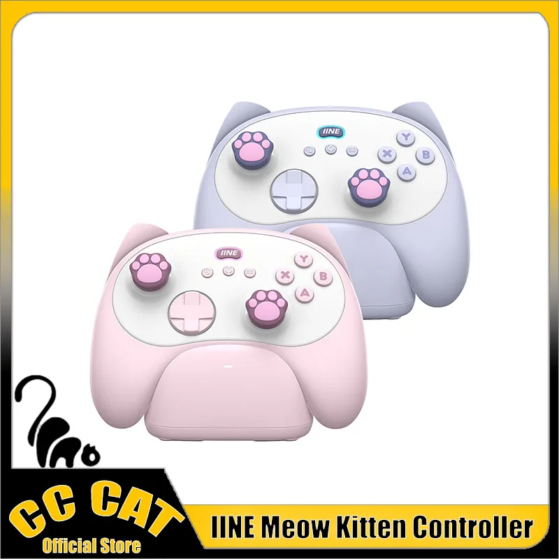 

IINE Meow Kitten Controller With Charging Dock Wireless Handle Cute High-Density Hall Effect Joystick Custom Support App For Pc