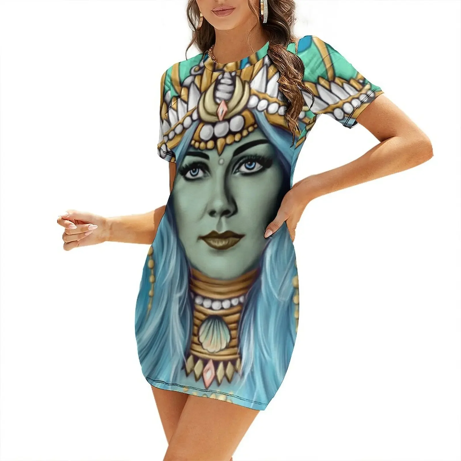 

Fantasy Mermaid with Crown Short-Sleeved Dress luxury women's party dress evening prom dress party night summer daily