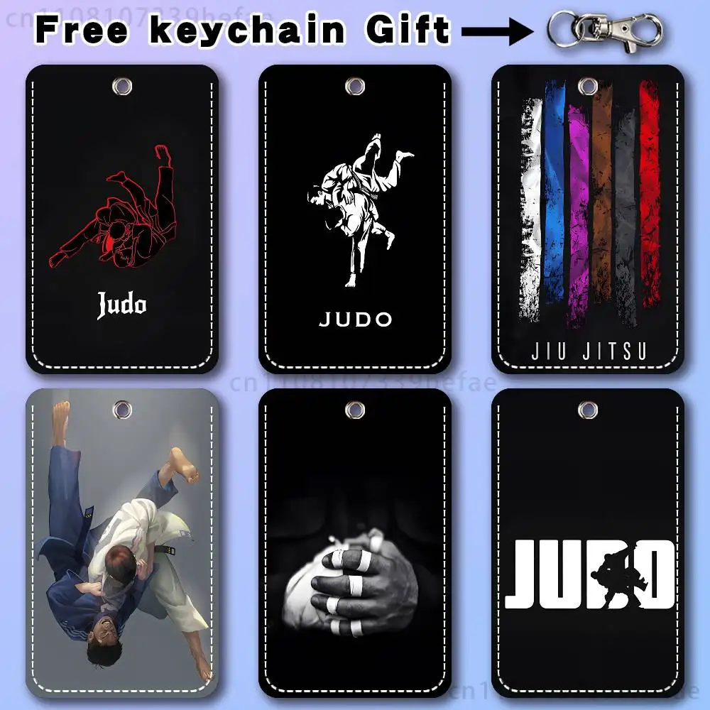 

Japanese Martial Arts Judo Pattern 1Pc PU Leather Card Holder Keychain Key Ring Door Lock Access Tags ID Card Case Keychain Card