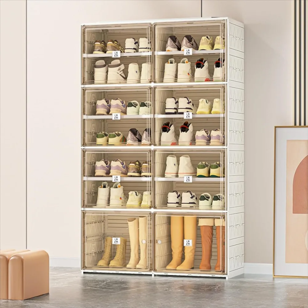

Large Sturdy Holder Cabinet for Boots & Shoes, Easy Assembly Stand Stackable Rack, Plastic Organizer