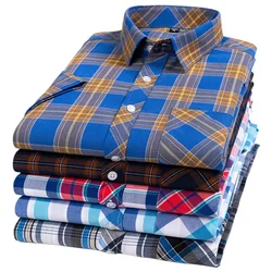 2025 Summer Cotton Plaid Short Sleeve Shirts For Men Plus Size Regular Fit Classic Young England Style Shirts Man's Clothing