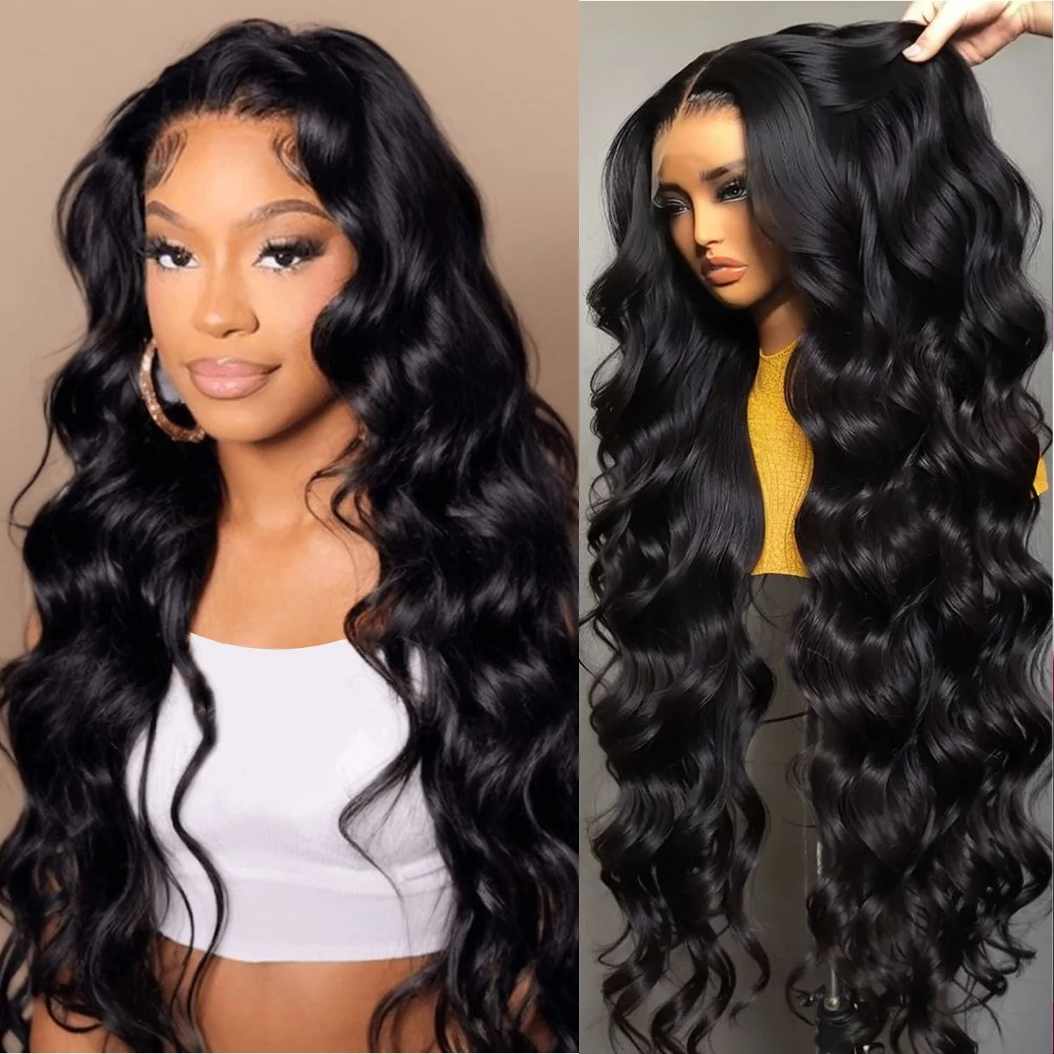 

220% Density Body Wave Human Hair Pre Plucked Natural Black 30 40 Inch 13x6 13x4 HD Lace Front Wigs 5x5 Gluless Lace Closure Wigs Ready to Go For Women