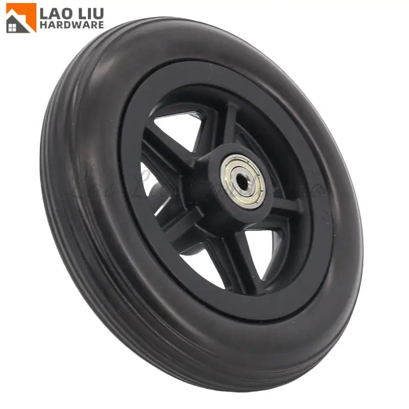 Ruota in PU da 6 pollici nero grigioRuote in gomma liscia flessibile per carichi pesanti Ruota anteriore Ruota solida Sostituzione sedia a rotelle