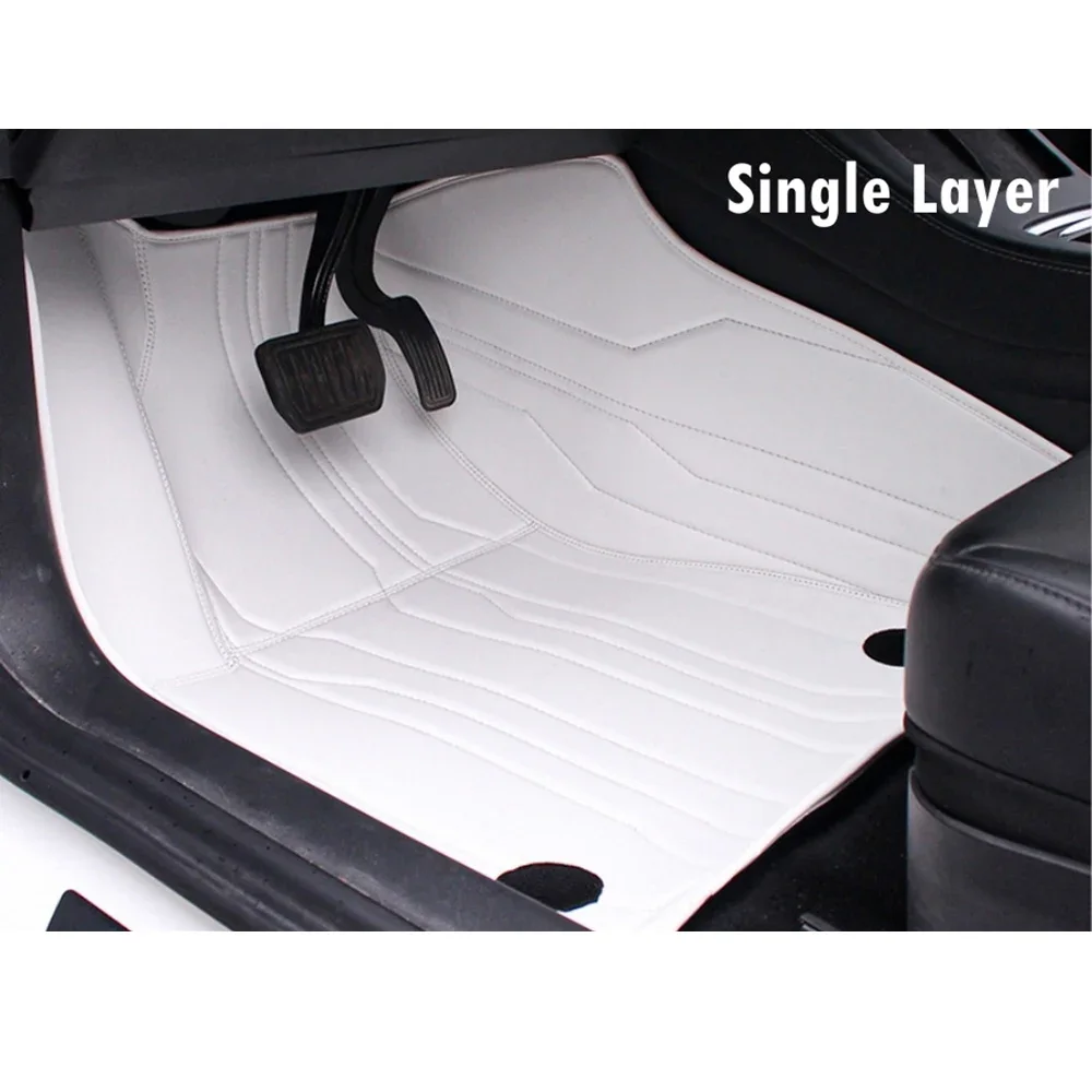 Leather Floor Mats for Tesla Model Y 3 Highland Single/Dual-Layer All Weather Leather Base Floor Liner and Removable Soft Carpet