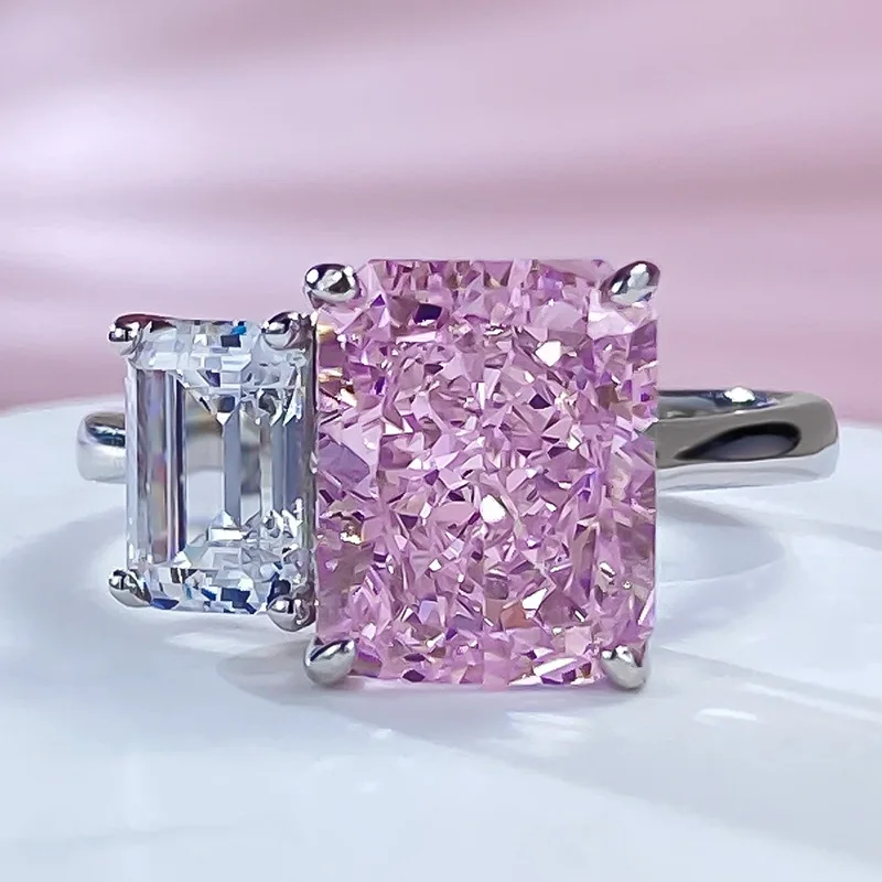 

2023 New Imported High Carbon Diamond 8 * 10 Ring for Women 925 Silver Design, European and American Fashion Style