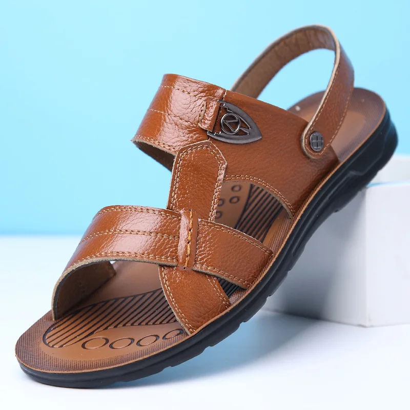 Big Size 34-50 Summer Men Leather Casual Shoes Sandals Comfort Breathable Anti Slip Beach Oversize 45 46 47 48 49 50 Slippers