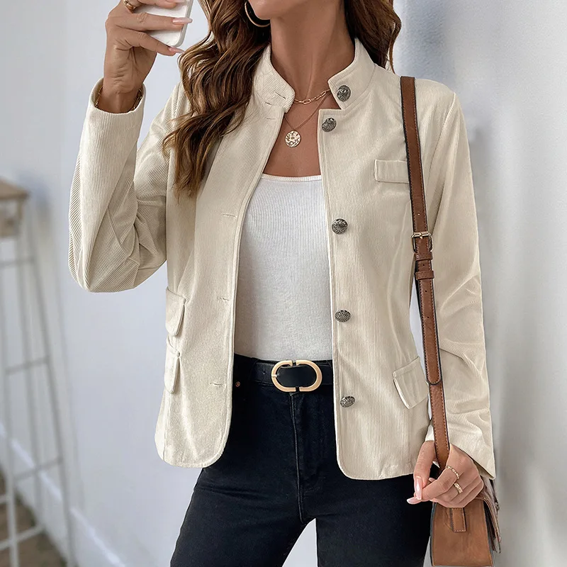 

Женский осенне-зимний вельветовый открытый кардиган Jaet Casual Sle Regular Sve Длинное пальто из полиэстера для женщин