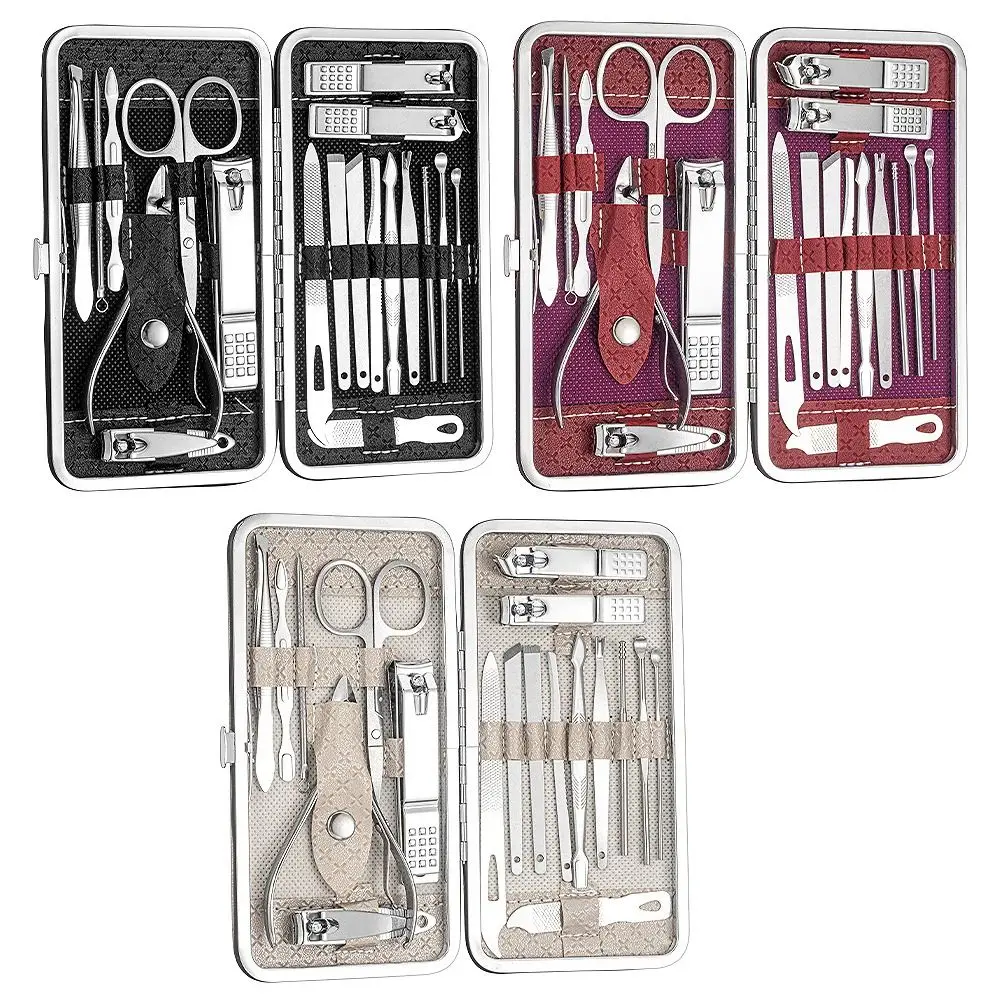 19-delige creatieve roestvrijstalen nagelknipper set voet trimmen schoonheid manicure kits lederen hoes thuis nagel schuren tool cadeau