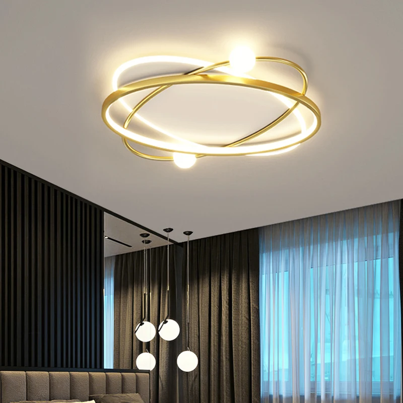 

Modern Style Led Chandelier For Bedroom Living Room Kitchen Study Ceiling Lamp Gold Oval Ring Simple Design Remote Control Light