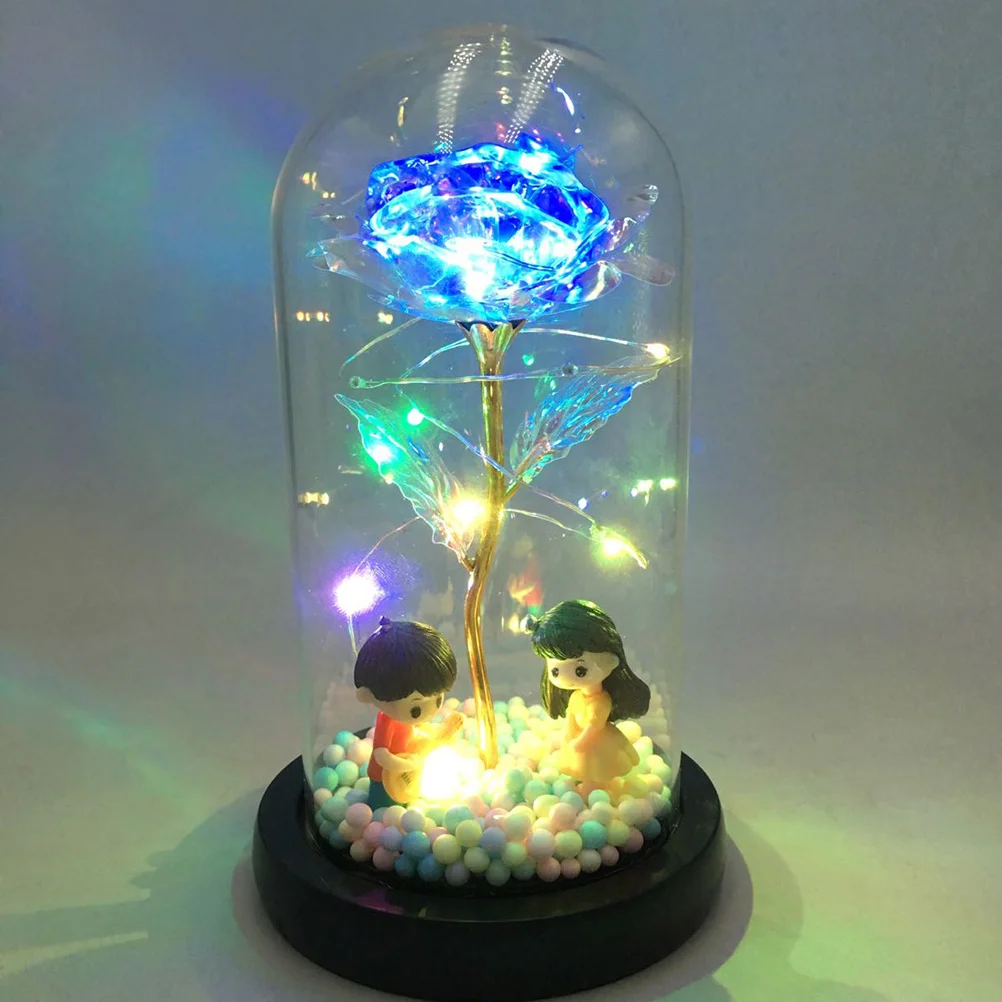 

Rose Gold Desk Accessories Decor Decoration Fresh Flowers Foil LED Lamp Bottle Light Desktop Glass