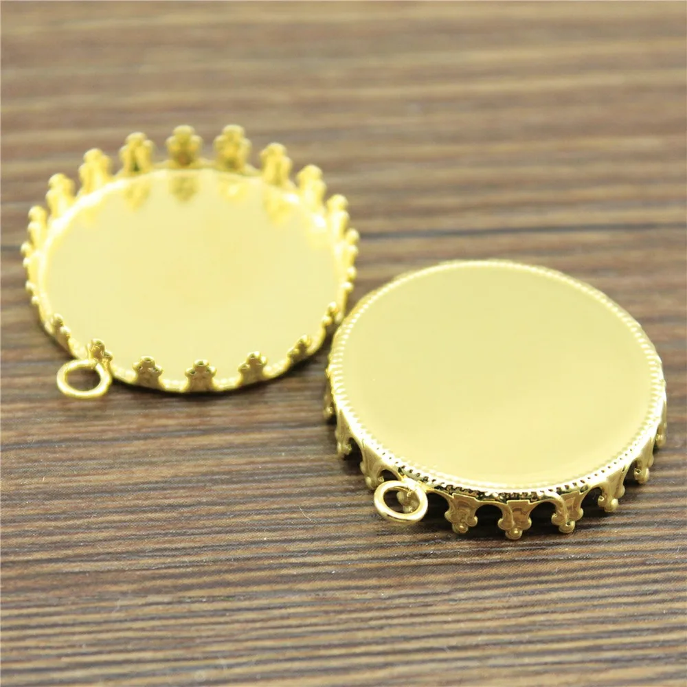 WYSIWYG 10pcs 6 Colors Fit 15/20/25mm Glass Cabochon Crown Edge Cameo Base Setting, DIY Pendant Tray Blank