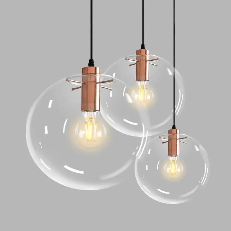 Nordic glass lamp E27 modern restaurant simple cafe bar transparent bubble ball chandelier living room bedroom decor lighting