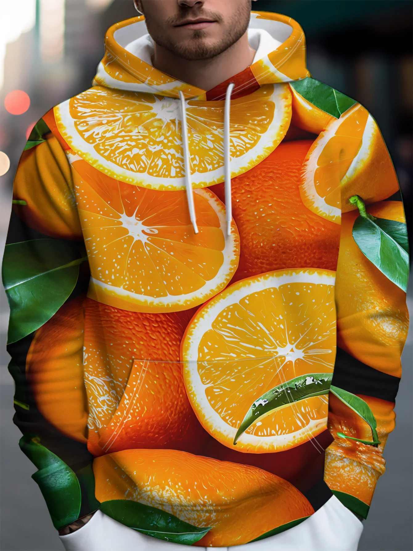 Men Fresh Orange Slice Fruit 3D All Over Print Hoodie Citrus Graphic Casual Long Sleeve Hooded Sweatshirt