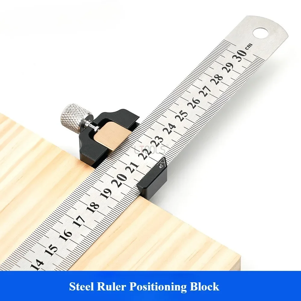 Steel Ruler Positioning Block Aluminium Alloy Scriber Line Marking Gauge for Ruler Locator DIY Carpentry Scriber Measuring Tools