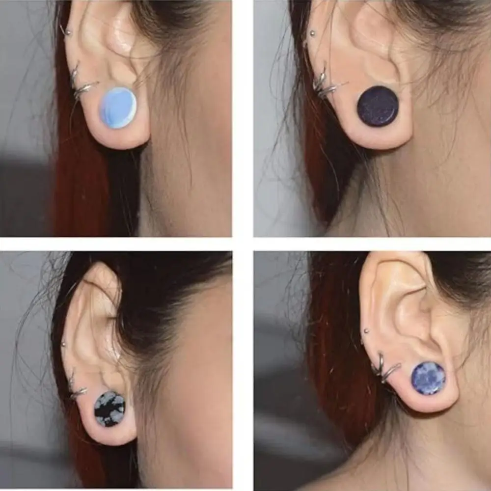 1Pair Stone Ear Plugs Stretching Earrings Saddle Double Flare Expander Tunnels for Men Women Earrings Body Piercing Jewelry