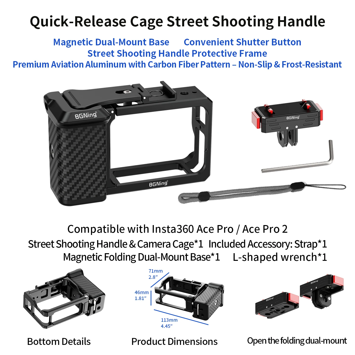 Essentieller Handgriff für Insta360 Ace Pro 2 Magnetischer Schnellwechseladapter Street Vlog Fotografie Kamerakäfig Zubehör – Detail 24