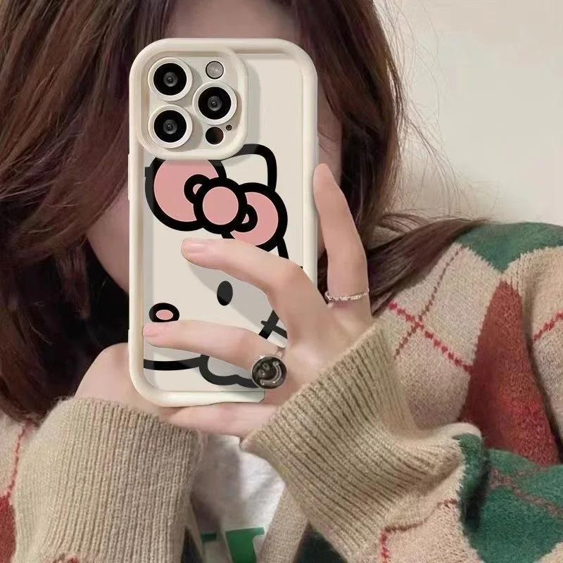 Sanrio Hello Kitty 3D Stereoscopic Phone Case For IPhone 15 14 13 12 11 Pro Max XR XS 7 8 Plus SE2 Silicone Soft Back Cover Y2K