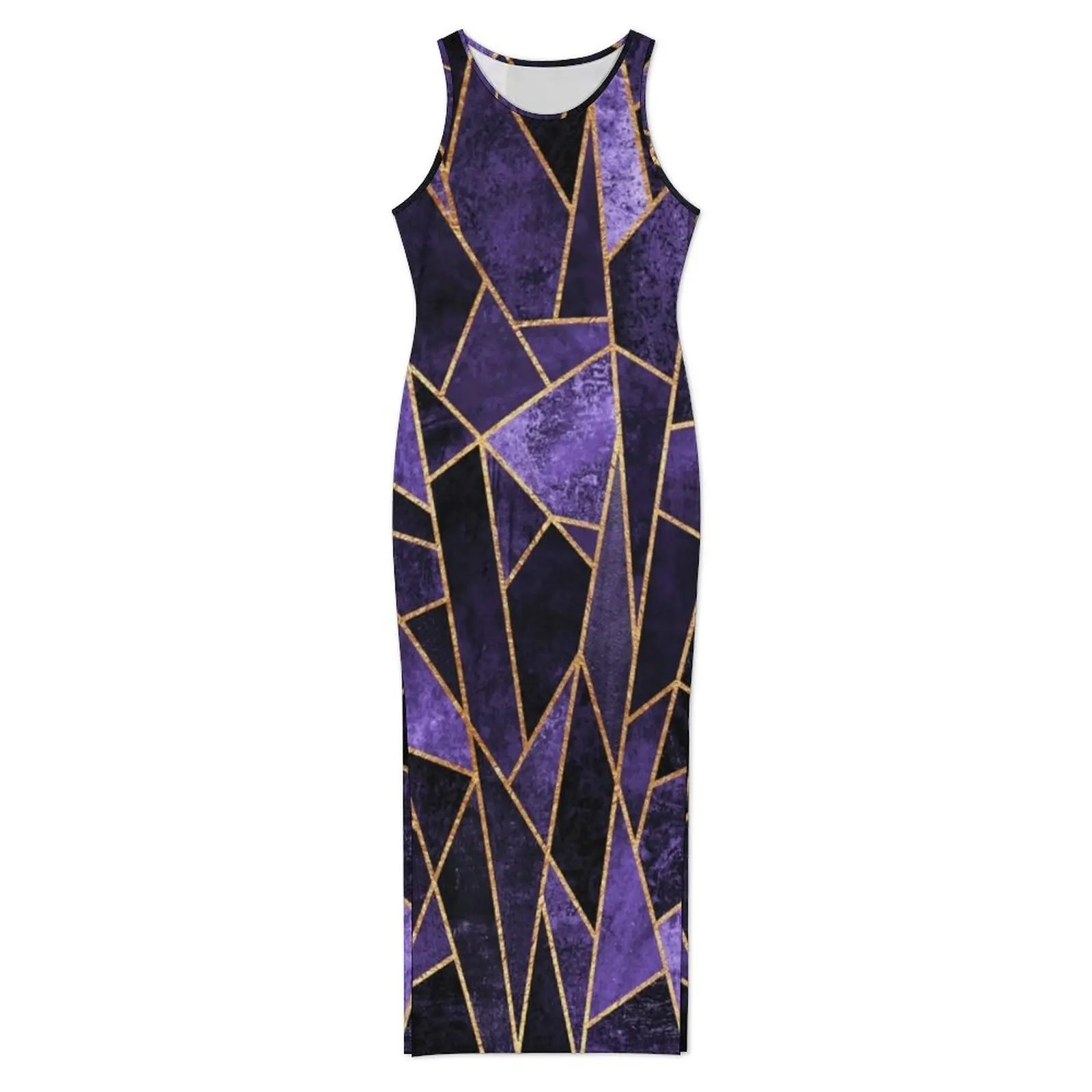 Abstract Geometry Bodycon Dress Holiday Shattered Amethyst Vintage Maxi Dresses Womens Sleeveless Graphic Casual Y2k Dress