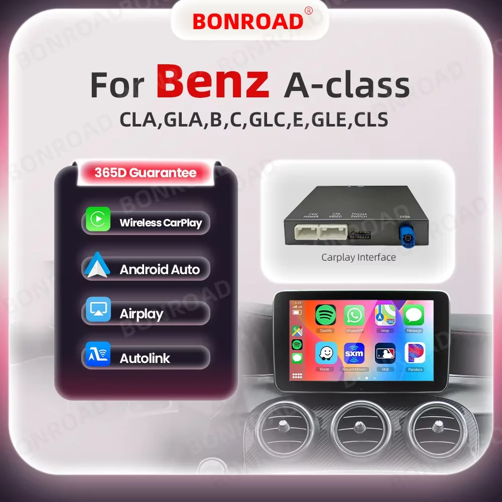 BONROAD Wireless CarPlay Android Auto Decoder Box Car Multimedia Retrofit Interface Fit Mercedes Benz A B C E CLA CLS GLA GLC GLK SLK ML GL With NTG4.5 NTG5.0 Original Head Unit Support Wireless AirPlay Mirror Link Bluetooth GPS Upgrade Decoding Adapter