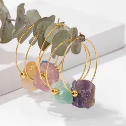 Irregular Rough Quartzs Hoop Earrings Amethysts Green Aventurine Lapis Lazuli Raw Stone Round Circle Earrings For Women Jewelry
