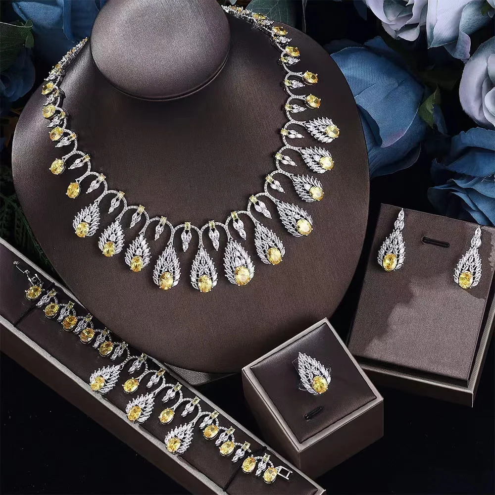 2024 Popular Dubai Cubic Zirconia Jewelry Set 4pcs Bridal Set Jewelry Women's Wedding Party Gift