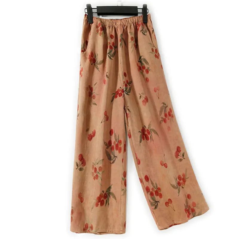 BirdTree-dames zijden gewaterd gaas elegante broek, elastische taille jacquard, retro veelzijdige broek met wijde pijpen, herfst 2025, B58930CC