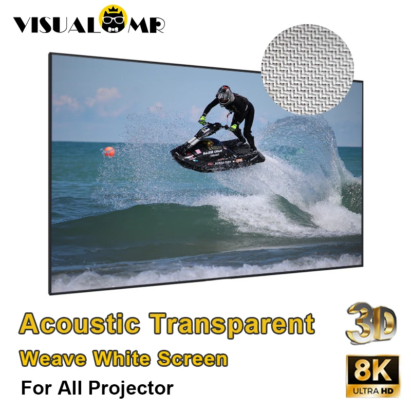 

2024 Acoustically Transparent 8K Fabric with Sound Acoustic Projection Screen 16:9 Fixed Frame 1CM Bezel Woven White For Cinema